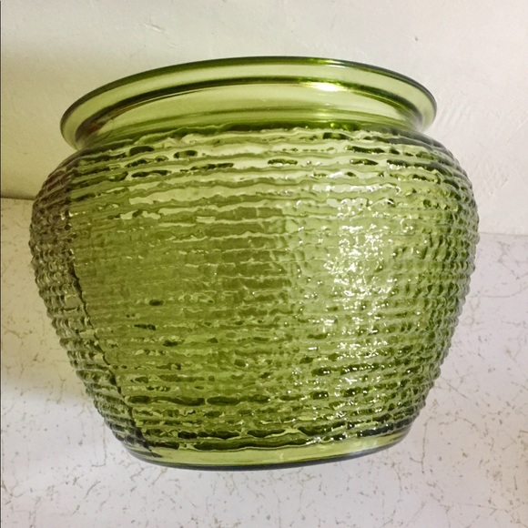 Mid Century Avocado Green Stippled Vase Rose Bowl - Picture 12 of 15